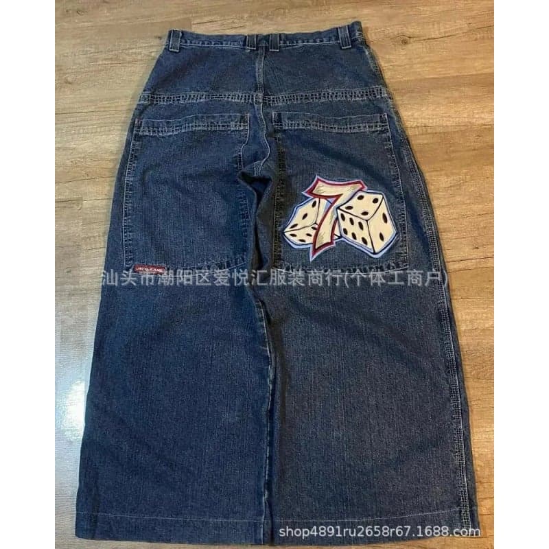 2024 New American Fashion Brand Retro Washed Y2K Embroidered Hip-Hop Pattern Men'S Jeans