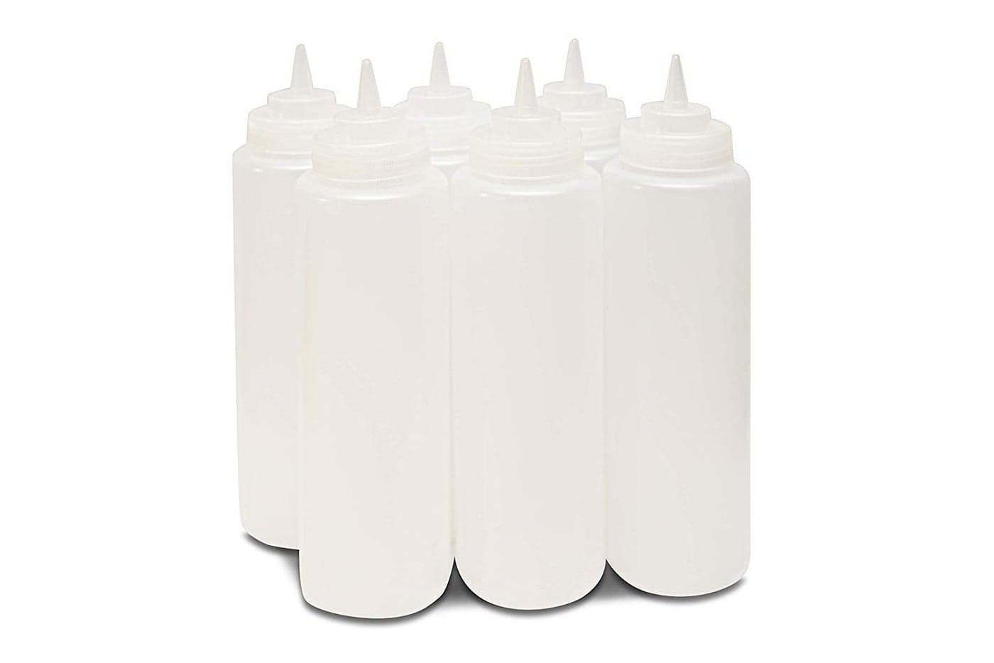 THW 36 oz 1 LTR Plastic Squeeze Bottles for Ketchup BBQ Sauce Syrup Condiments Mustard Mayo Hot Sauce Olive Oil Dressing Clear Pack of 6 Pieces