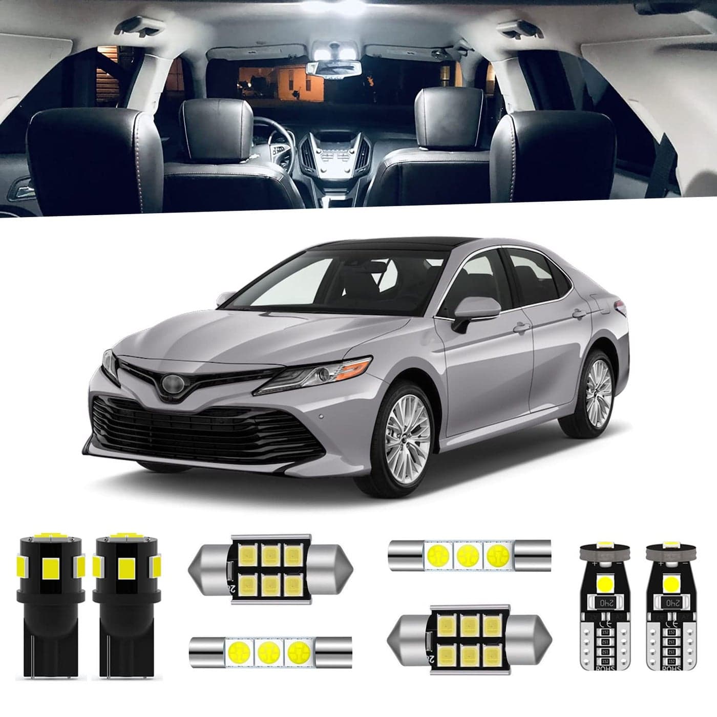 ENDPAGE 14pcs Camry LED Interior Light Kit for Toyota Camry 2007 2008 2009 2010 2011 2012 2013 2014 2015 2016 2017 2018 2019 2020 White Interior LEDs Package License Plate Lights Install Tool