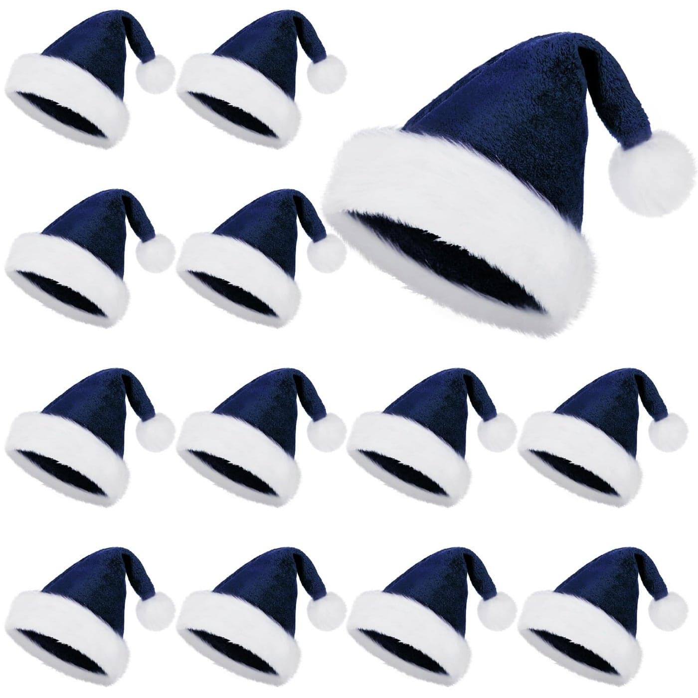 SATINIOR 12 Pack Plush Santa Hat Bulk Blue Christmas Santa Hat for Xmas Party Favors for Women Men Adults