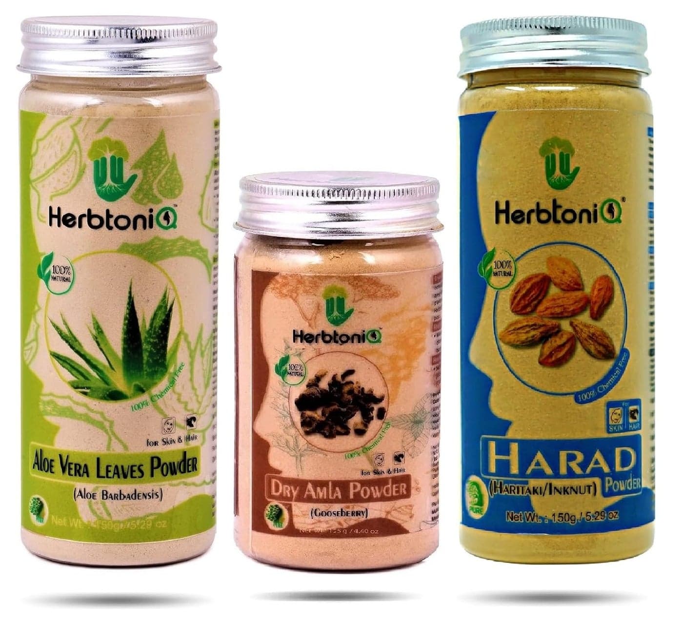 HerbtoniQ 100 Natural Aloe vera Dry Amla and Harad Powder for Dandruff Frizzy Hair Damaged Hair Intensive Hair Care Pack 425 Gram