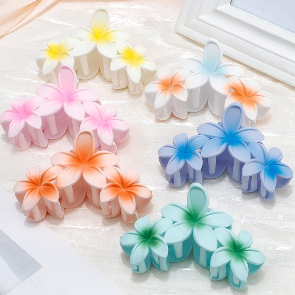 Ahoney 6PCS Hawaiian Flower Hair Clips Large Claw Clips for Thick Hair Beach Accessories Cute Holiday Gifts for Women and Girls
