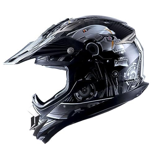 1Storm Adult Motocross Helmet Off Road MX BMX ATV Dirt Bike Mechanic HGXP14B Skull Black