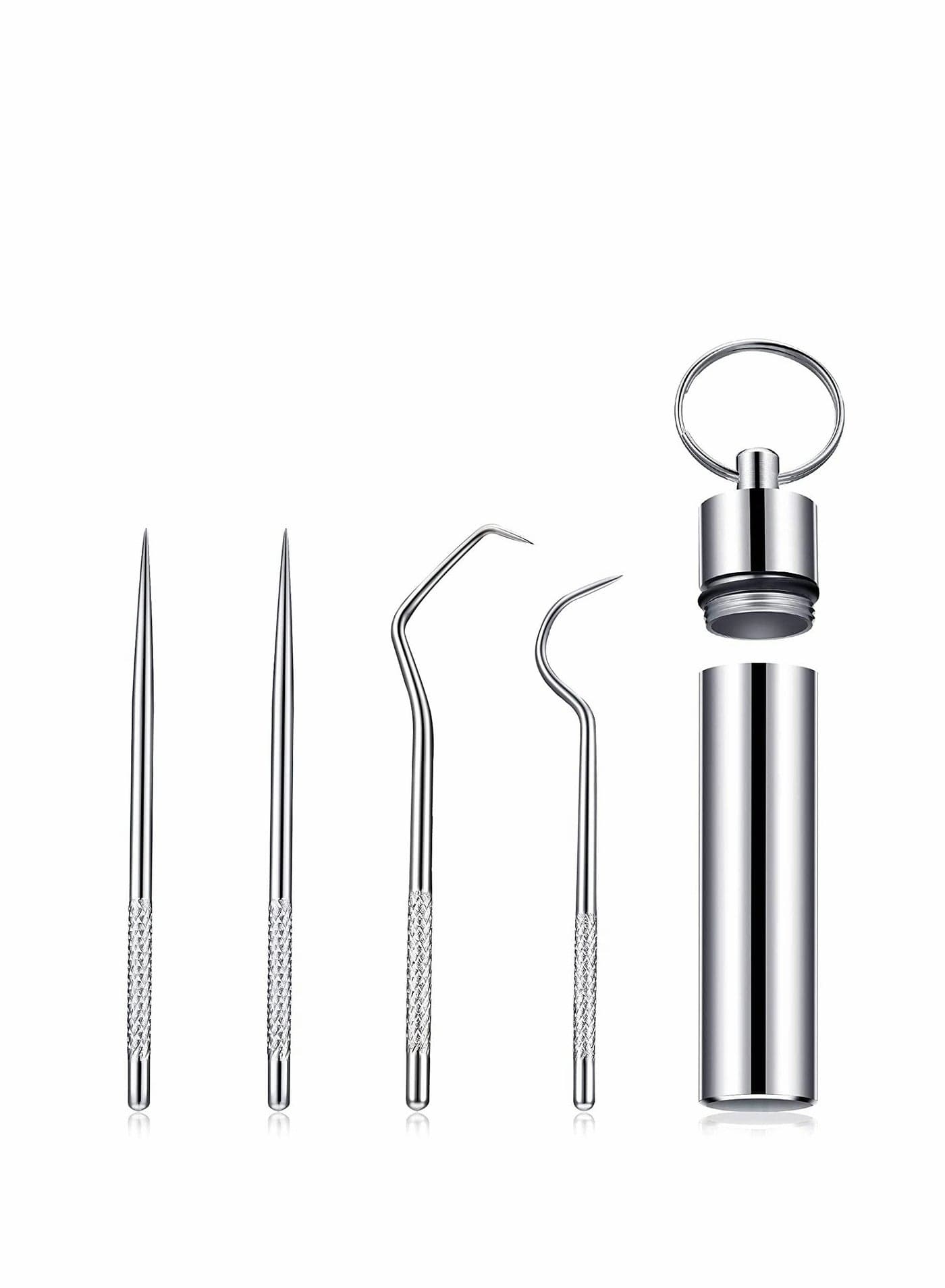 Metal Toothpicks Stainless Steel Portable Titanium Toothpicks Pocket Set Reusable with Holder for Outdoor Picnic Camping Fruit Picks raveling Supplie Accessories, 4 Pcs/Set