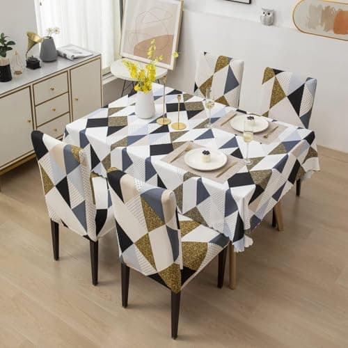 Styleys Dining Chair Cover with Table Covers for Kitchen Waterproof Dining Table Cloth (1 Table Cover + 6 Chair Cover, Classic Beige, CTSD3181)