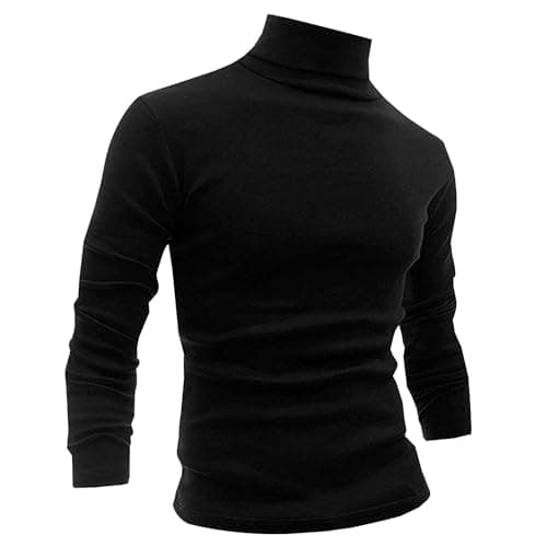 Men Slim Fit Lightweight Long Sleeve Pullover Top Turtleneck T-Shirt(Black,M)