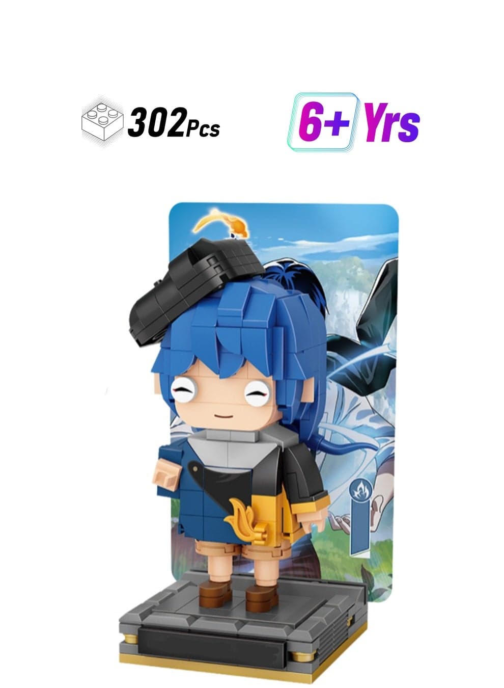 302pcs Blue Hair Character Model Set Building Blocks Creative Diy Simulation Collection Building Assembly Children'S Toys Home Decoration
