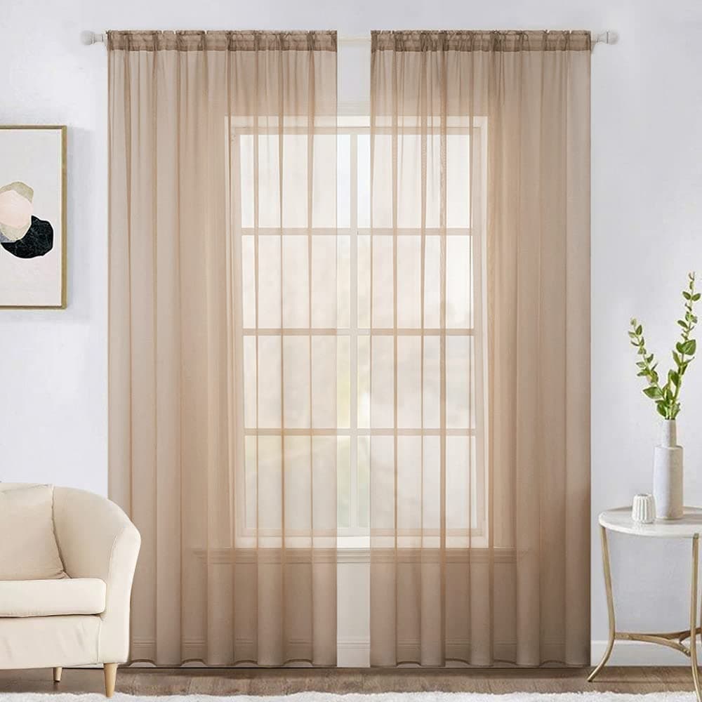 MIULEE 2 Panels Solid Color Sheer Window Curtains Elegant Window Voile PanelsDrapesTreatment for Bedroom Living Room 54X72 Inches Brown