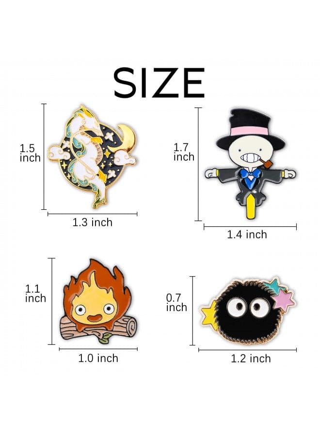 Pounchi Calcifer Anime Enamel Pin (4 Pcs) Cute Lapel Pin Office Supplies Cartoon Anime Enamel Badge Gift for Bag Backpacks for Teens