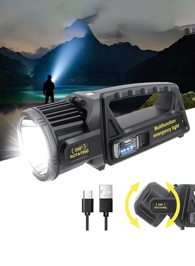 High Power Rechargeable Torch Light Spotlight, Led Torch Light Flashlight Spotlight Outdoor Handheld with 350° Rotate Head, IPX6 Waterproof Solar Flashlight for Emergencies