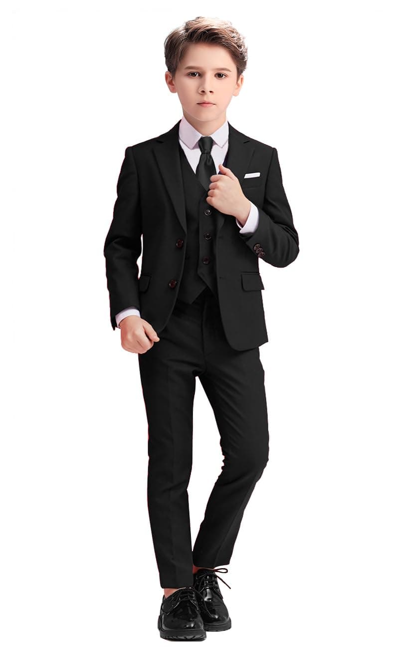 Yavakoor Boys Suits Slim Fit Suit for Kids Formal Outfit 5 Piece Coat Pants Shirt Set Dresswear for Boy Black Size 7