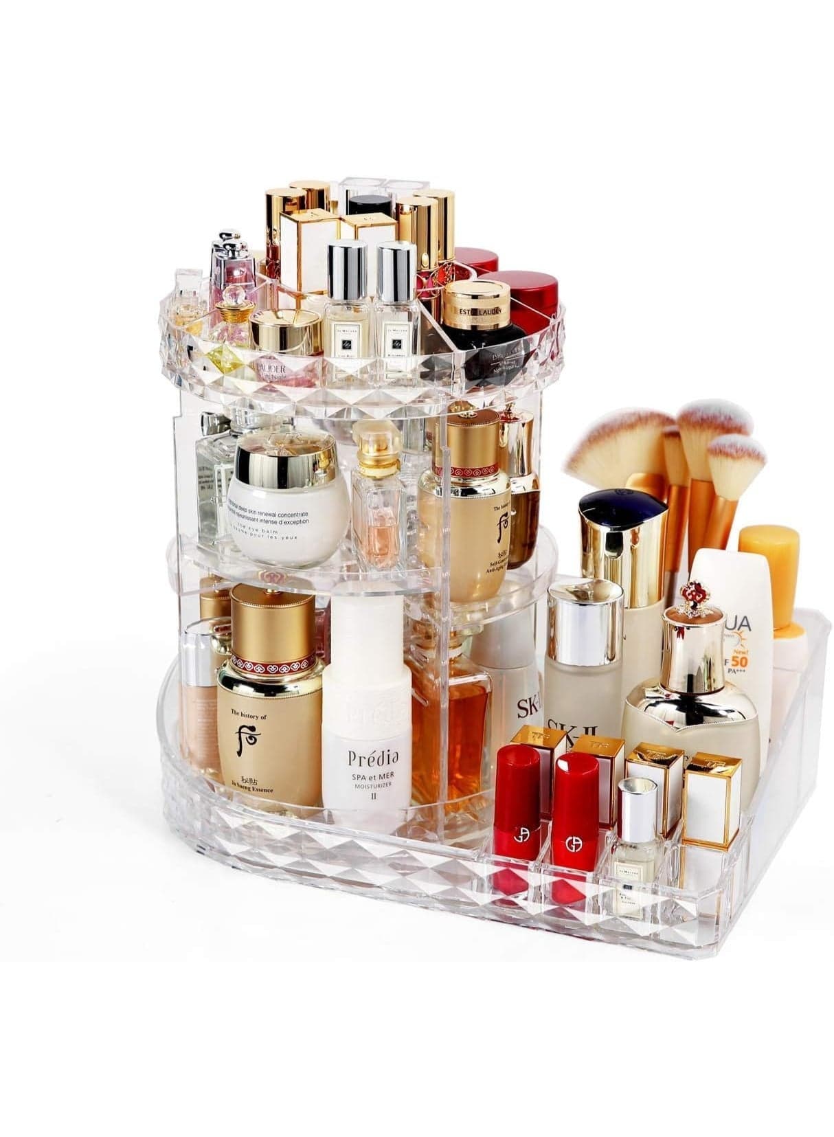 Clear Makeup Organizer 360 Degree Rotating Adjustable Multi-Function Acrylic Cosmetic Storage Display Case For Brushes Lipsticks Jewelry