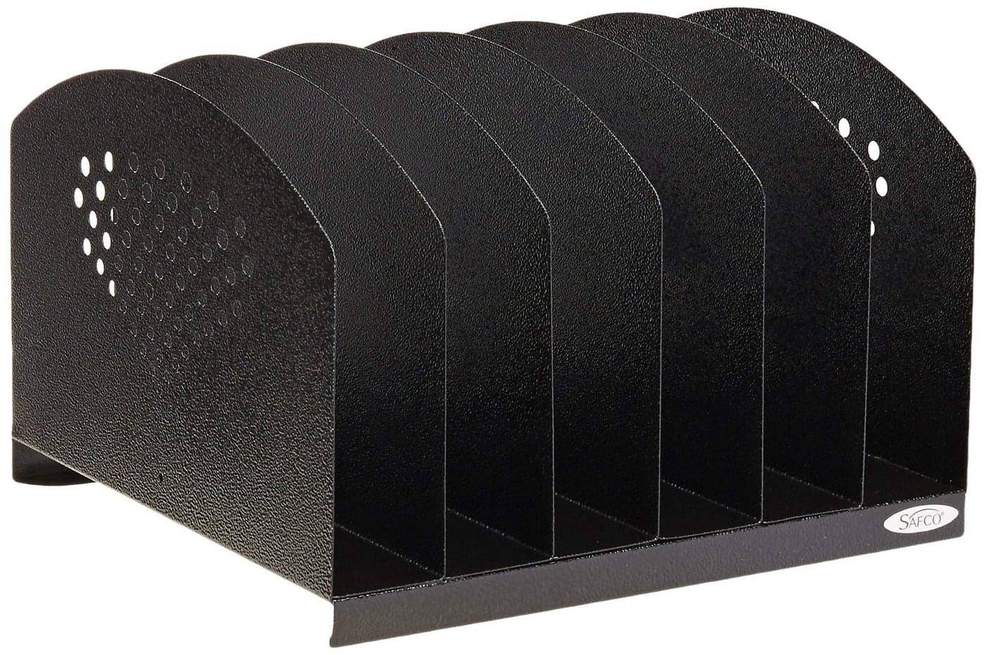 Safco Products 3155BL Steel Desk Organizer Rack with 6 Vertical Sections Black