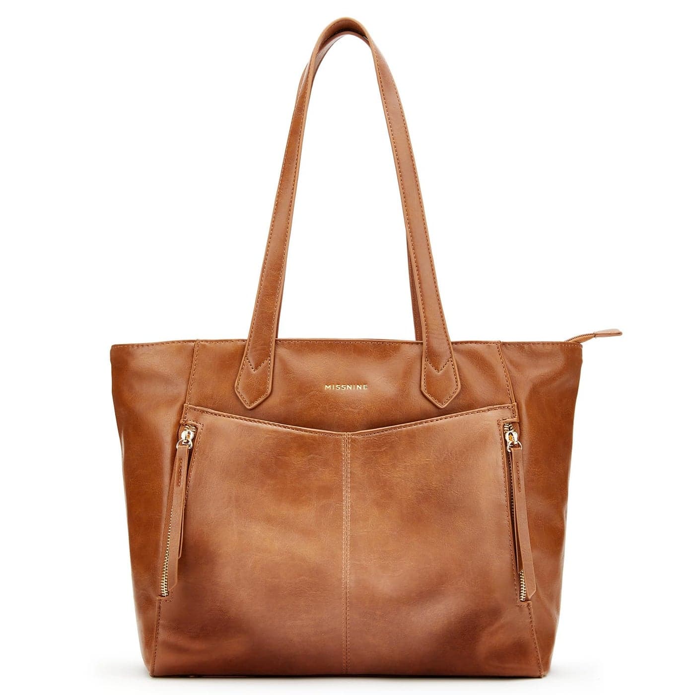 Missnine Tote Bag for Women with Zipper, Leather Purse and Handbags, Ladies Top-handle Shoulder Hobo Bags for Work, Casual, Travel, Brown