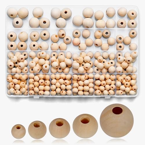Secmity 280pcs Wooden Beads for Crafts 5 Sizes Unfinished Wood Bead Bulk 8mm 10mm 12mm 14mm 16mm Beads for Craft Making Decorations DIY Jewelry Making Macrame Bracelets