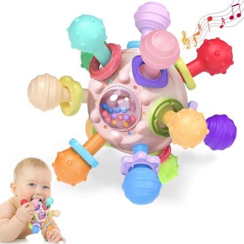 Baby Teething Toys for Babies Girl Toys Gifts Rattles Chew Sensory Montessori Toys for Newborn Infants Tummy Time Shower Gifts for Babies Pink