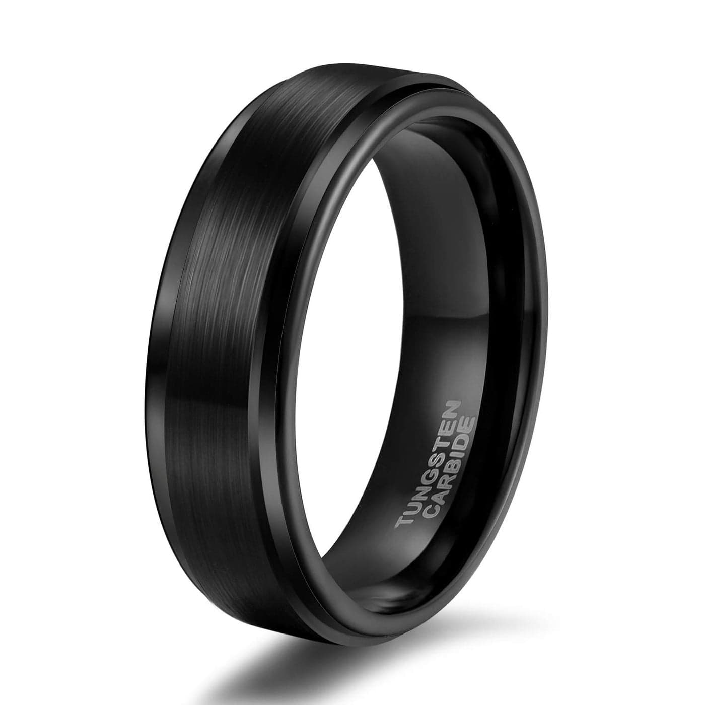 TRUMIUM 6mm Tungsten Rings for Men Women Basic Black Wedding Bands Matte Beveled Polished Edge Promise Rings Comfort Fit Size 11