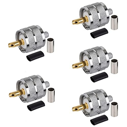 Pack of 5 UHF PL259 PL-259 SO239 Male-Plug Crimp RF Connector for RG58/U LMR195 Coax Cable Compatiable with Ham Radio