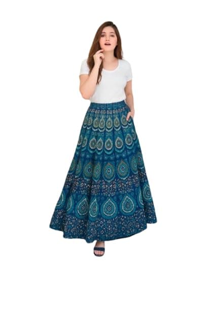 Ukal Traditional Long Skirt Lehenga with Printed Flowers and Embroidered Sequins for Women Girl' (in, Alpha, Free Size, Blue)