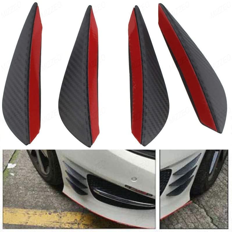 MIZZEO Pack of 4 Universal Car Front Bumper Lip Splitter Rubber Fins Spoiler Kit for Car Body Anti-Collision Strip Decoration Carbon Black Compatible with Hyundai i20 N Line