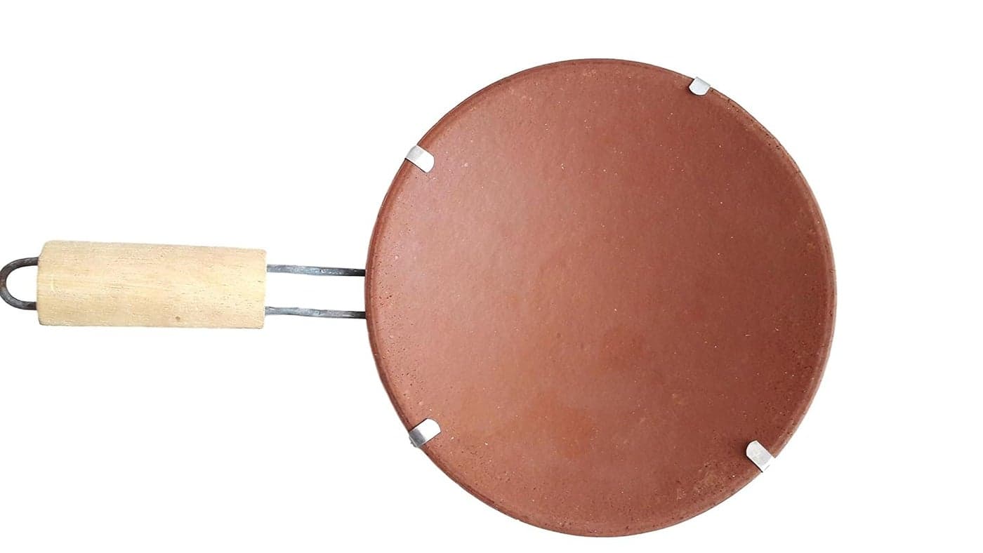 Tise Terracotta Tawa with Wooden Handle 9 Inches Red