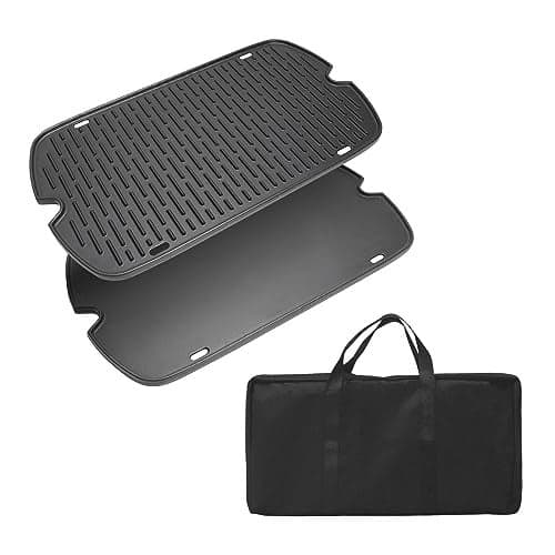 SafBbcue Cast Iron Cooking Griddle for Weber Traveler Portable Series Gas Grill, Griddle Plate for Weber 9010001 9011701 9013001 9020001 9030001 Traveler Portable Grill, Griddle with Carry Bag