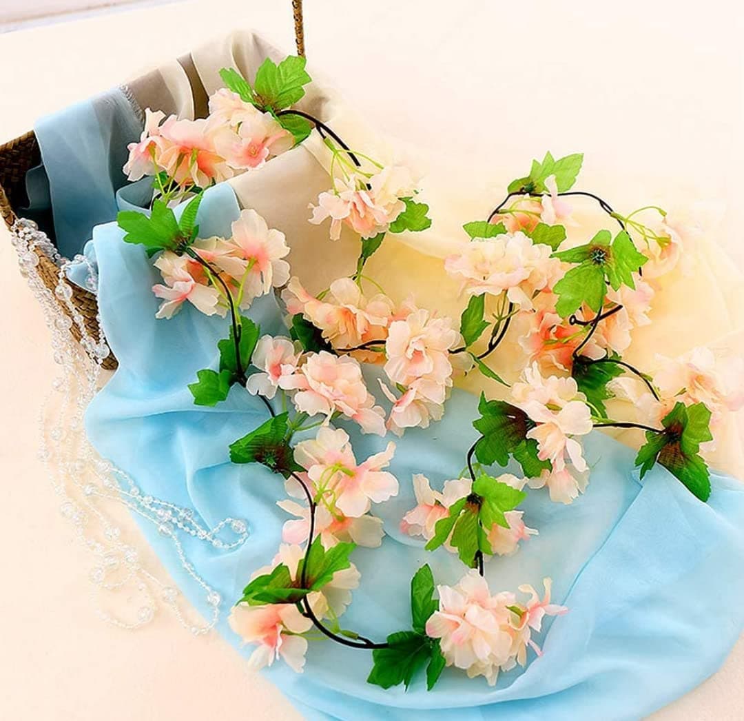 VRB Dec 2 Pcs Artificial Flowers Vine Silk Carnition Garland Fake (6 ft Long) Flowers Silk Roses Garland for Wedding Decorations Christmas Garden Wall Valentine Decoration (Peach)