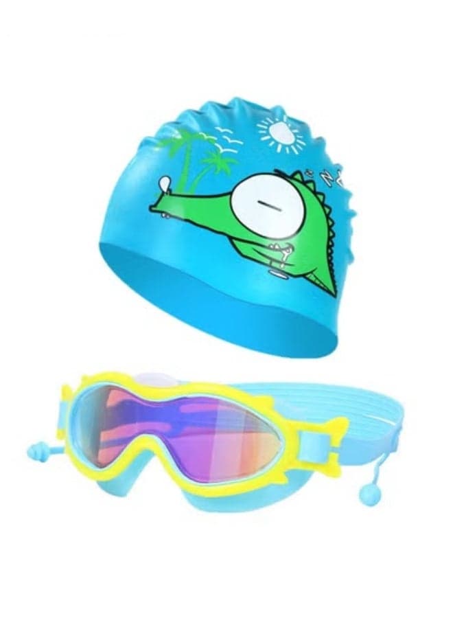 Kids Water Goggles+ Silicone Swim Cap Set | Clear Vision Water Pool Goggles,Anti-UV Child Diving Goggles Anti-Fog Swim Goggles with Anti-Fog Design for Snorkeling Diving Swimming Yeling