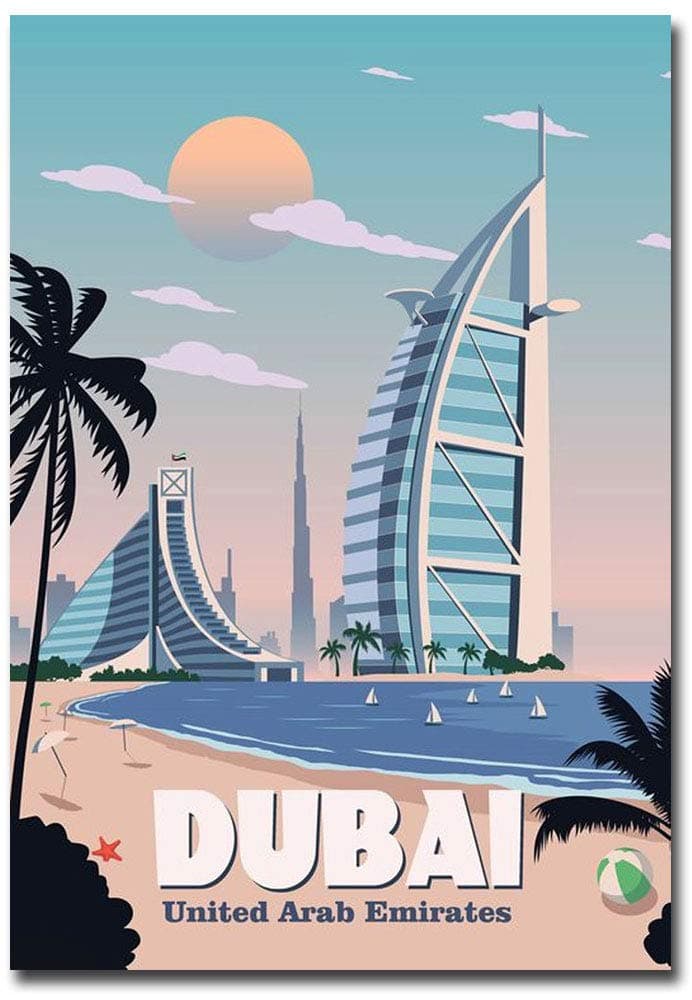 Dubai United Arab Emirates Travel Vintage Art Refrigerator Magnet Size 25 x 35