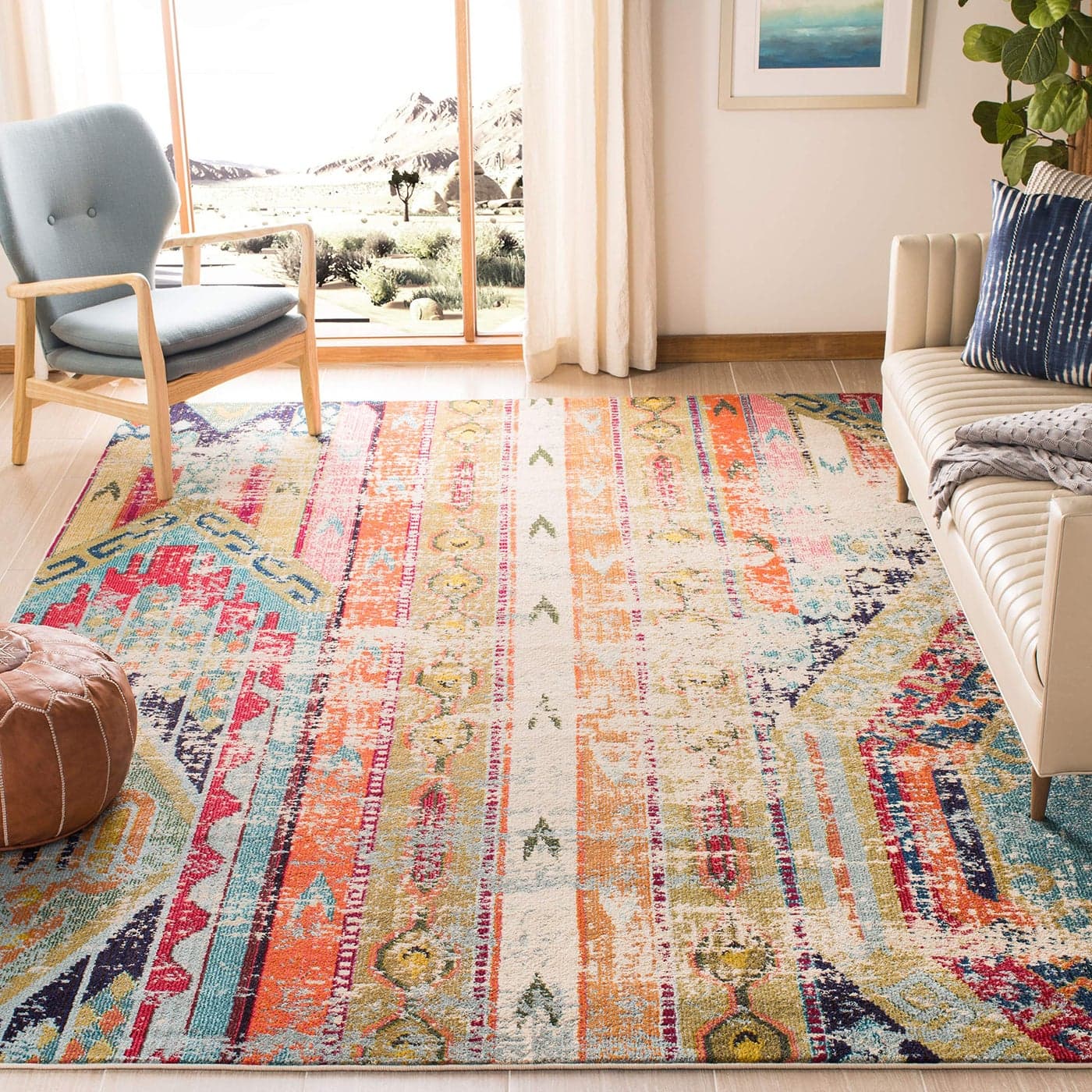 SAFAVIEH Monaco Collection Area Rug 8 x 10 Multi Boho Chic Tribal Distressed Design NonShedding Easy Care Ideal for High Traffic Areas in Living Room Bedroom MNC222F