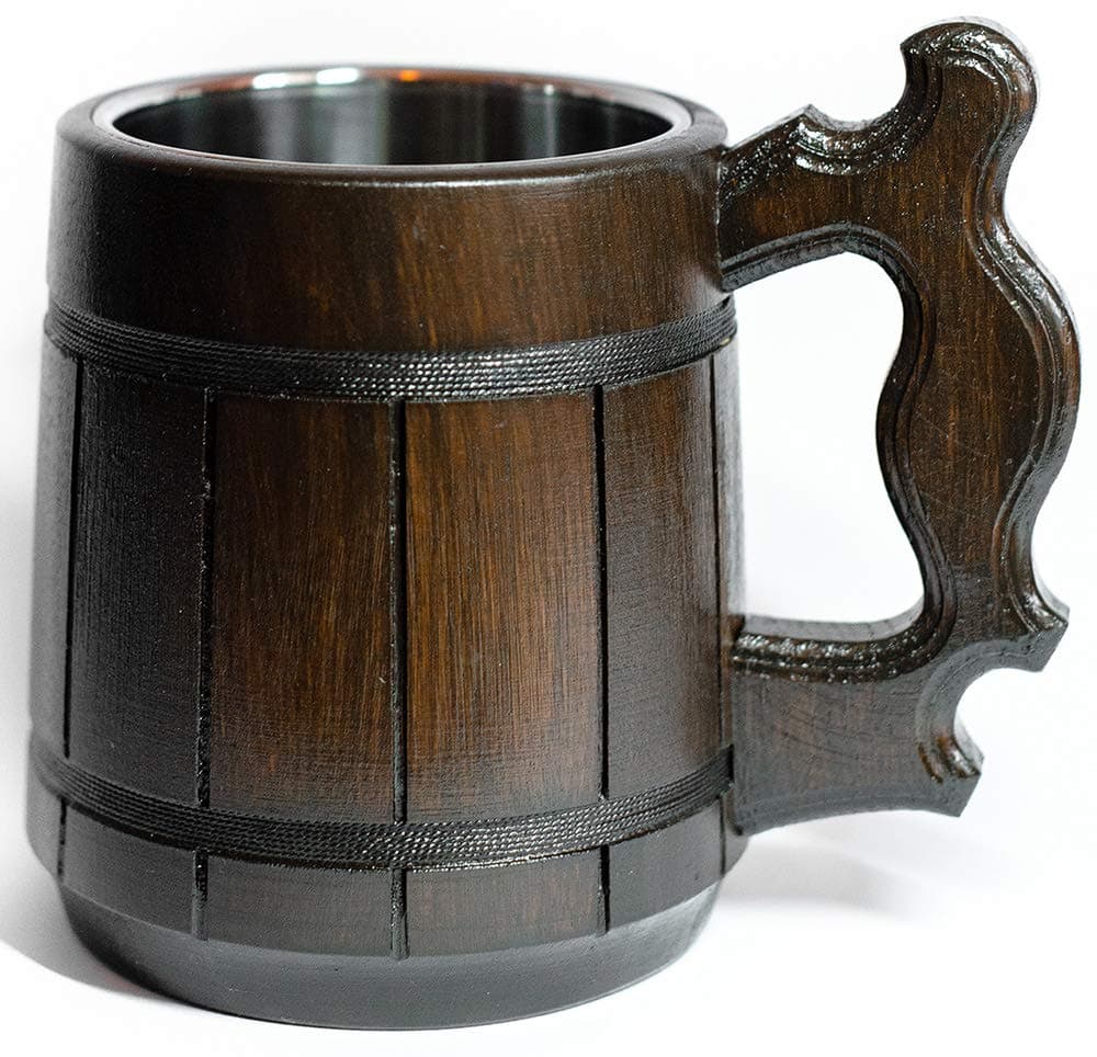 Handmade Beer Mug Oak Wood Stainless Steel Cup 20 OZ Men EcoFriendly Souvenir Handmade Retro Brown Vintage Bar accessories Viking Wood Stein