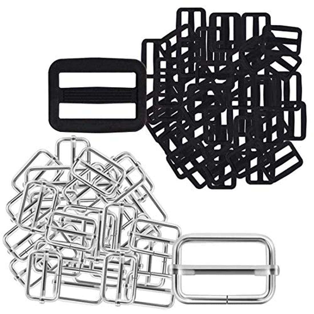 DIY Crafts 2 inch Metal Plastic TriGlides Rectangle Adjustable Webbing Slider Metal SilverBlack Nylon 10 Metal Silver Nylon Black Made