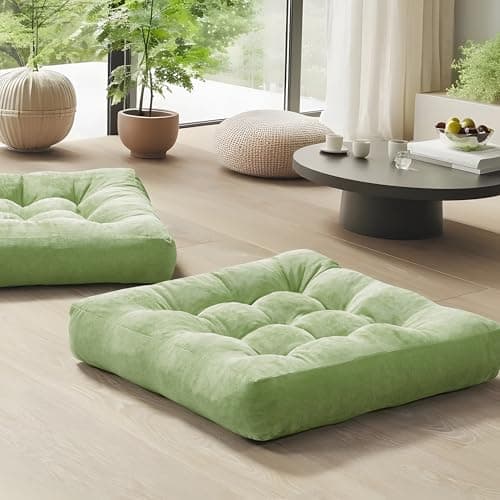 Meditation Floor Pillow Set of 2 Square Large Pillows Seating for Adults Tufted Corduroy Cushion for Living Room Tatami Green 22x22 Inch