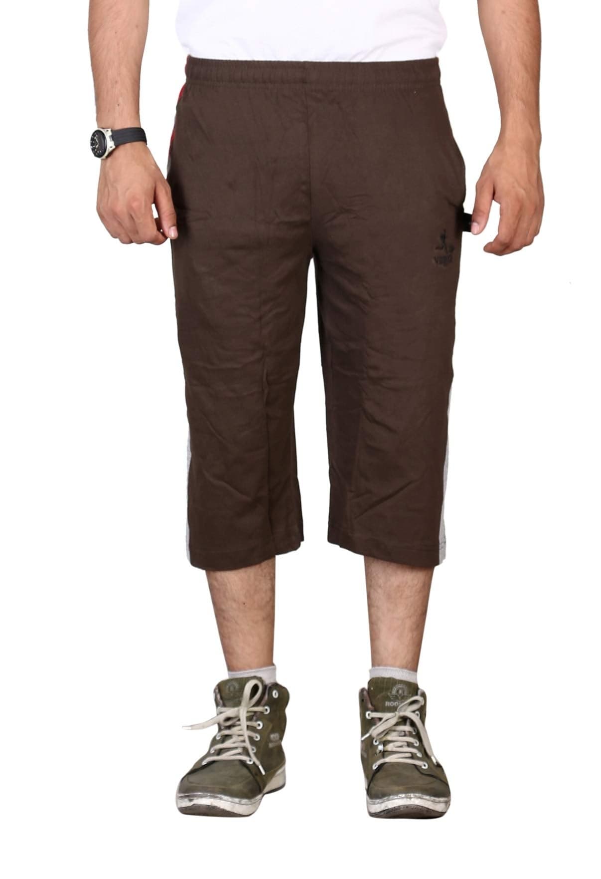 VEGO Mens Cotton Relaxed Mid Rise Three By Fourth, 3/4, Capri Olive, 38