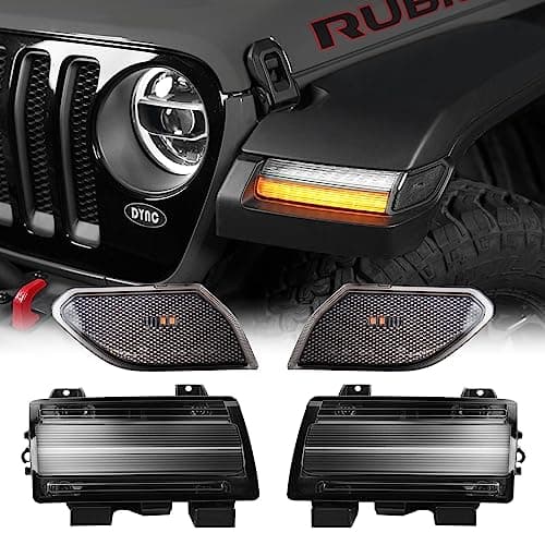 LitMiRaCle Sequential Flashing Turn Signal Lamp & Side Marker Light Set for Jeep Wrangler JL 2018-2023 & 20+ Gladiator JT OE Dula Halogen Bulbs with DRL, Smoke Lens(Not Fit JL Sport, JLU & Willys)