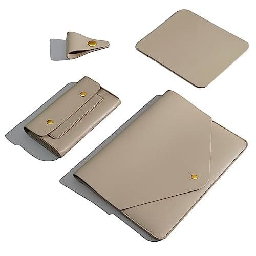 Benfan Laptop Sleeve Compatible with 2024 13inch MacBook Air M3,13 MacBook Pro M2, Surface Pro 3 4 5 6 7, Dell XPS 13 with Small Pouch, Mouse Pad and Cord Holder Color Khaki