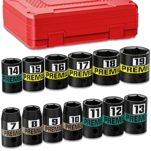 13Piece 38 Drive Shallow Impact Socket Set 719mm SemiDeep Sockets CRV Socket Set for Automotive and Home Metric 6 Point Socket Set for Automotive and Home