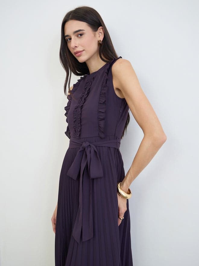 Purple Ruffled Pleated Maxi Dress