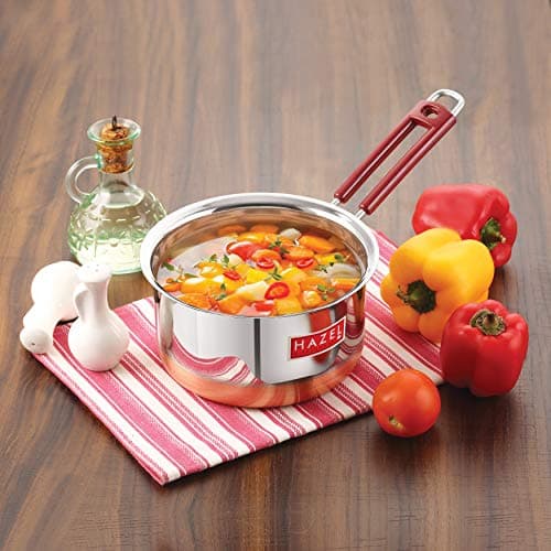 HAZEL Steel Sauce Pan | Premium Heavy Gauge Tea Pot, 760 ML | Stainless Steel Sauce Pan | Cookware with Copper Bottom | Milk Pan with Copper Bottom