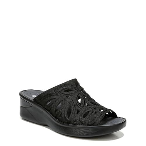 BZees Womens Susie Wedge Sandal Black Embossed Shimmer 6 M
