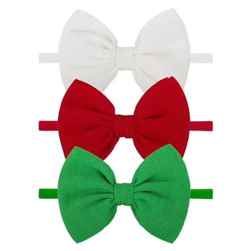 YanJie HAIRBAND for Baby Girls Christmas Handmade Hair Bows Hairbands Hair Accessories One Size 3 Pieces Nylon Polyester Soft Elastic Red For Newborn Infant Toddlers Kids