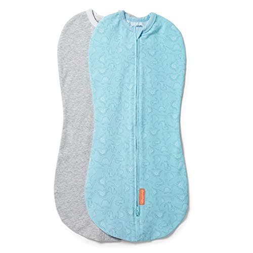 SwaddleMe by Ingenuity Compression Baby Swaddle Pod, Two-Way Zipper for Easy Diaper Changes, Improves Sleep & Calms Startle Reflex, 0-2 Months, 1.0 TOG, 2-Pack - Dino Jam