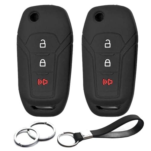 INFIPAR 2pcs Compatible with Ford Maverick F-150 F-250 F-350 F-450 F-550 Super Duty Lightning Ranger Bronco Expedition Escape Explorer Fusion EcoSport F-650 F-750 Key Fob Cover Case Key Chain