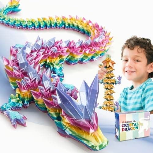 meturebear Large 3D Printed Dragon24 Inch 3D Dragon ToysBigger Fidget Crystal Animals Toys 3D Printed Articulated Animals for Home Office Car Desk DecorRainbow