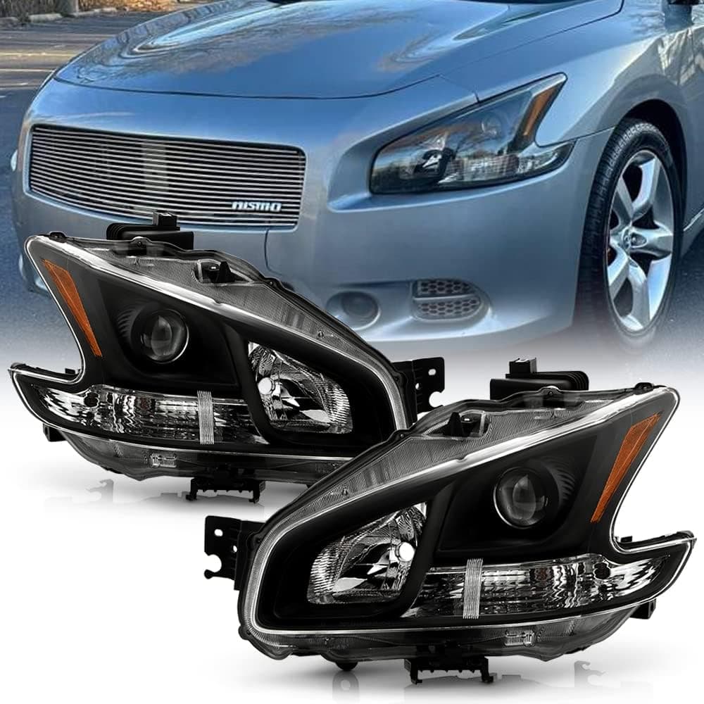 ACANII Black Projector Headlights for 2009-2014 Nissan Maxima Halogen Model - Left & Right Pair Replacement Set