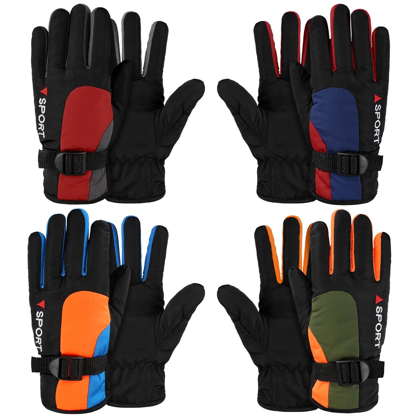 Hicarer 4 Pairs Winter Gloves for Kids Waterproof Snow Ski Gloves Warm Unisex Camouflage Clothes for Cold Weather Girls Boys ChildrenDark Green Orange Navy Blue Red612 Years Old