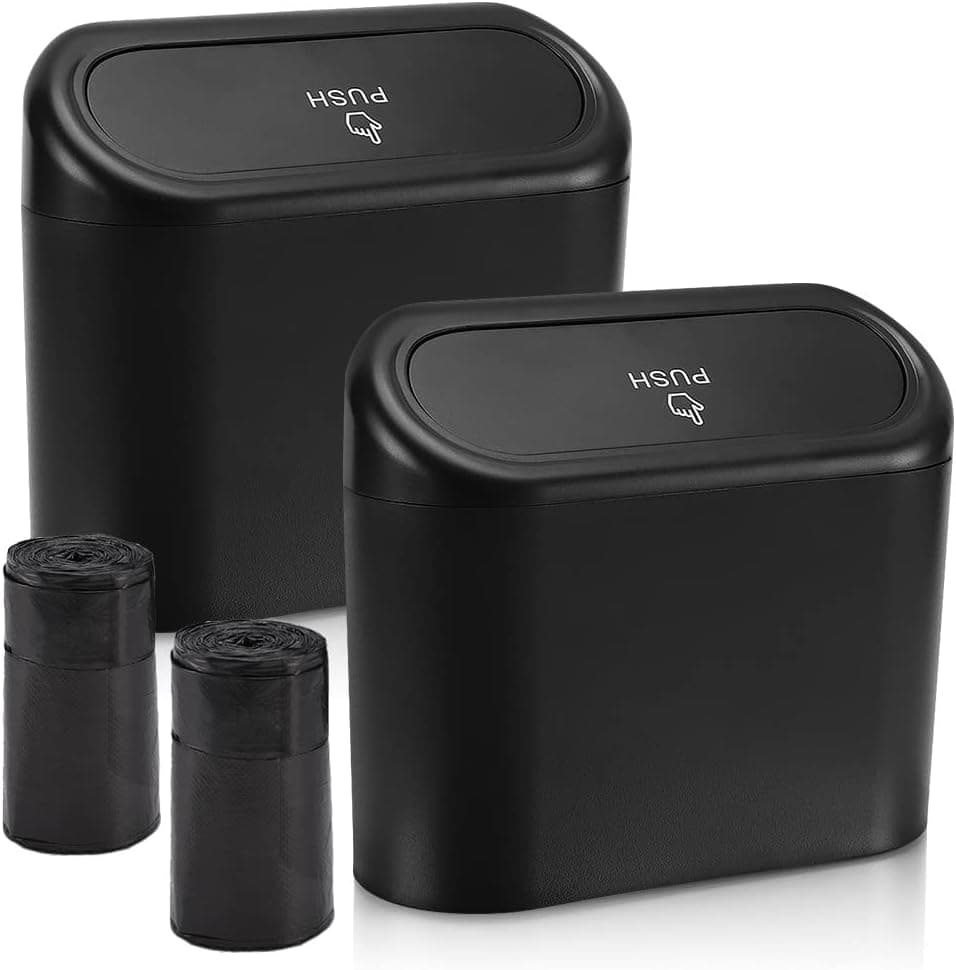 Accmor Car Trash Can with Lid - Mini Auto Dustbin Garbage Organizer Holder (2 Packs) with 2 Rolls of Bags