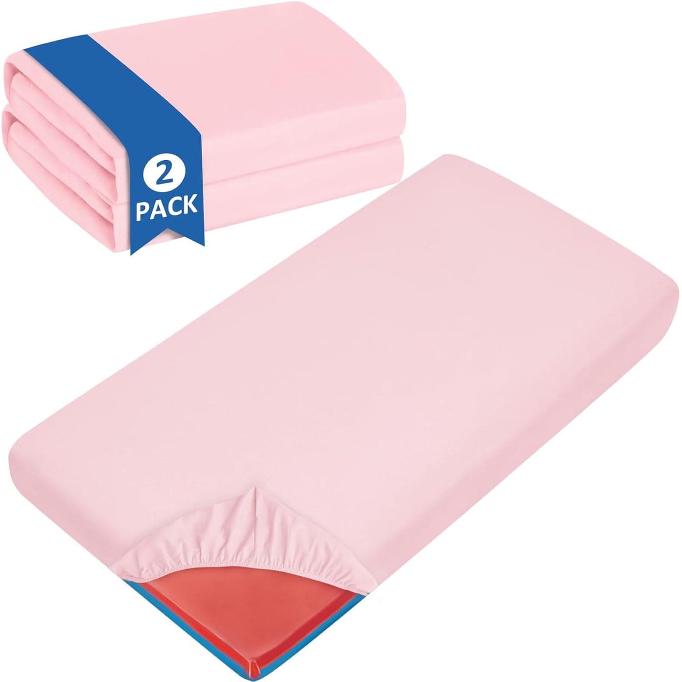 Nap Mat Sheet 2 Pack 24 x 48 x 4 Fitted Elastic Corners Preschool Day Care Rest Nap Mat Cover Soft Breathable Baby Sheets for Regalo My Cot Portable Toddler Bed and Joovy Travel Cot Pink