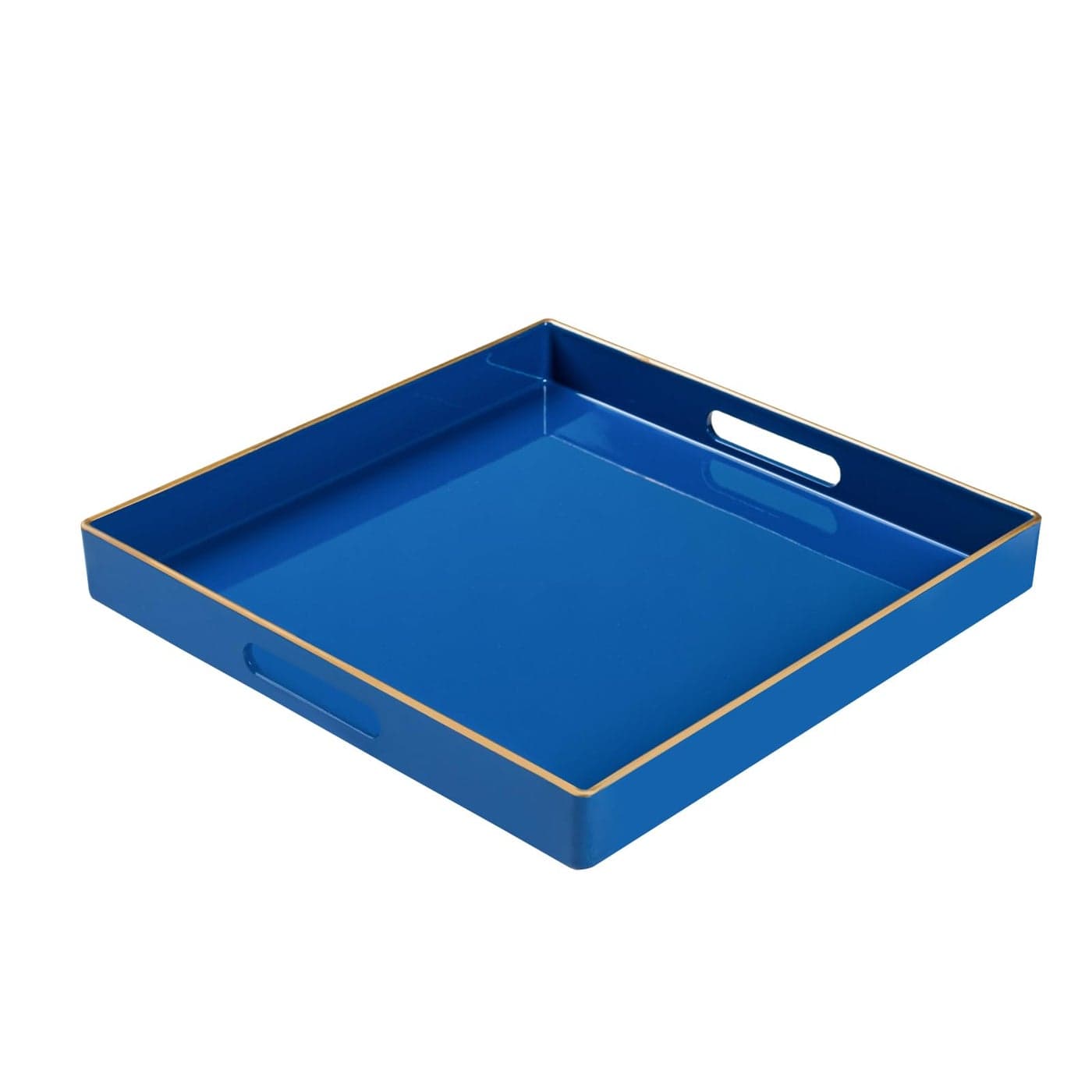 MAONAME Decorative Tray Royal Blue Serving Tray with Handles Coffee Table Trays Square Plastic Trays for Ottoman Bathroom Kitchen 13x13x157