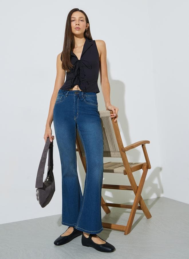 Medium Blue Fit and Flare Stretch Flared Jeans